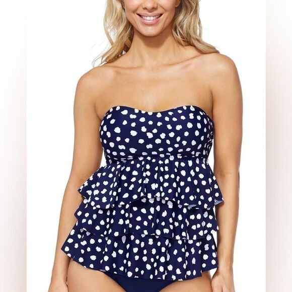 ISLAND ESCAPE Women's Printed Tiered Bandini Tankini Swim Top Floral swimsuit - Picture 1 of 6